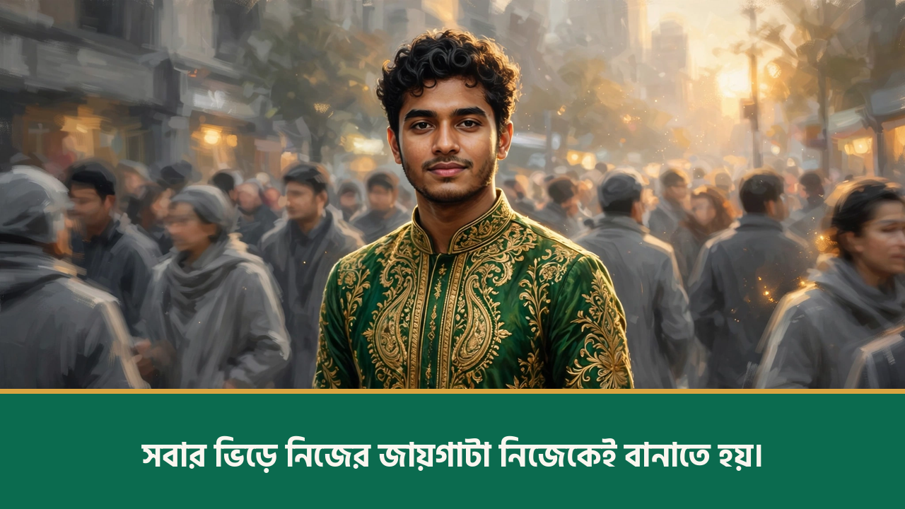 ভিড়ের মাঝে আলাদা পোশাকে আত্মবিশ্বাসী যুবক - ইউনিক ক্যাপশন বাংলা ছবি