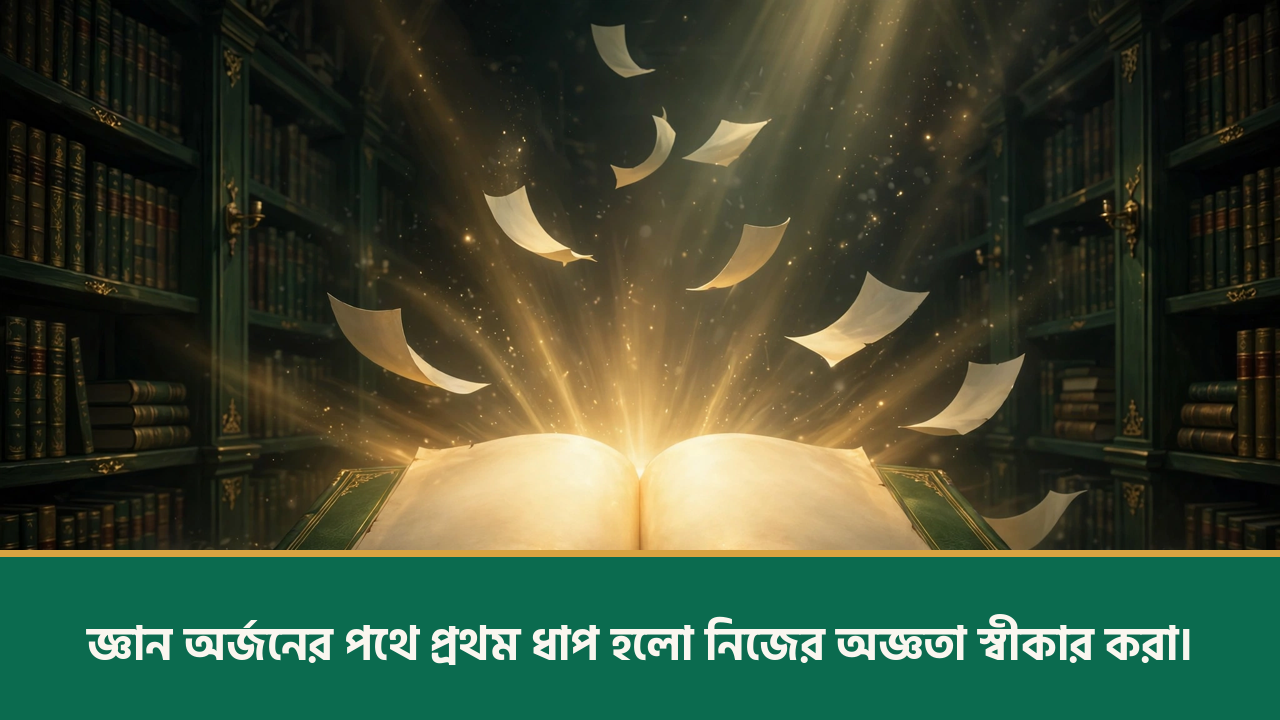 লাইব্রেরিতে আলো ঝরানো খোলা বই - শিক্ষামূলক উক্তি ছবি