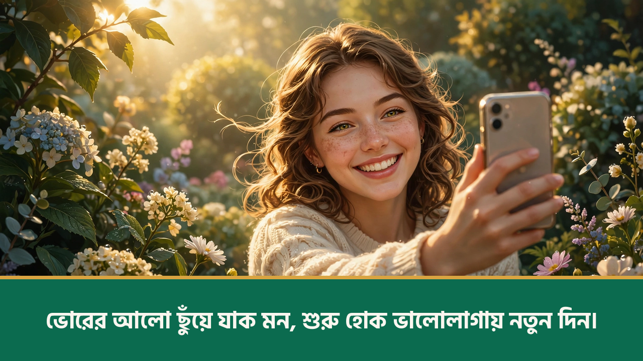 ফুল বাগানে সকালের সেলফি - শুভ সকাল ক্যাপশন বাংলা ছবি