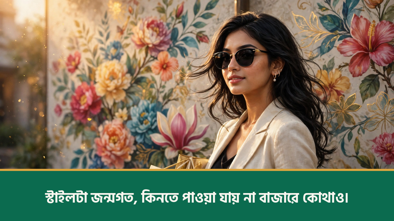 মুরাল দেয়ালের সামনে স্টাইলিশ যুবতী - ইউনিক ক্যাপশন বাংলা ছবি