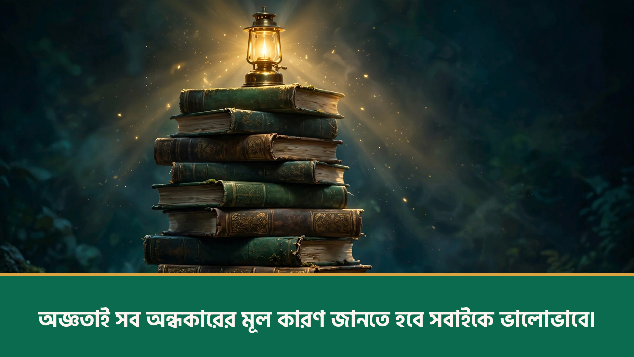 বইয়ের স্তূপে জ্বলজ্বলে বাতি - শিক্ষামূলক উক্তি ছবি