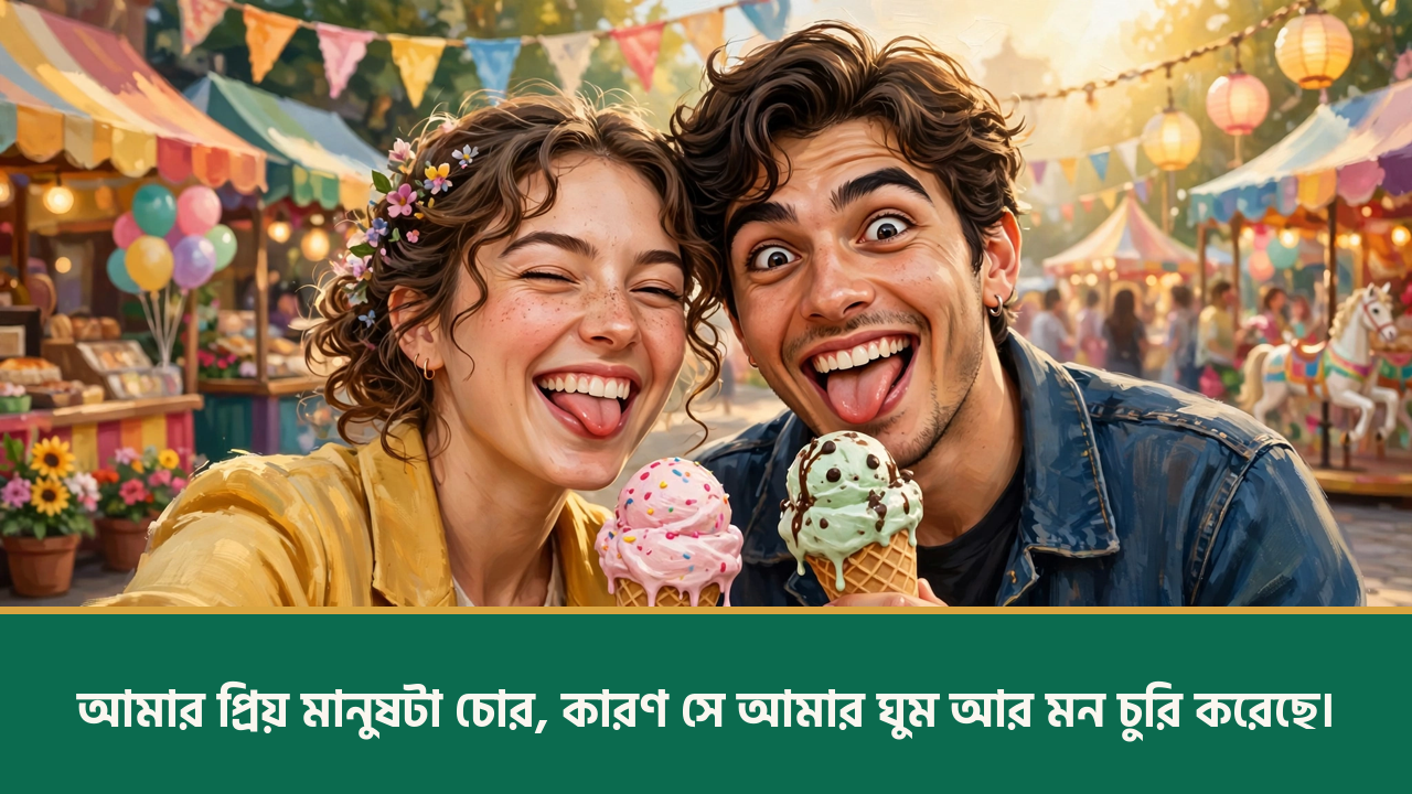 আইসক্রিম নিয়ে মজার মুখ যুগল - রিলেশনশিপ স্ট্যাটাস ছবি