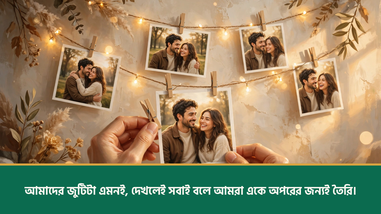 ফেয়ারি লাইটে সুতোয় ঝোলানো ছবি - রিলেশনশিপ স্ট্যাটাস ছবি
