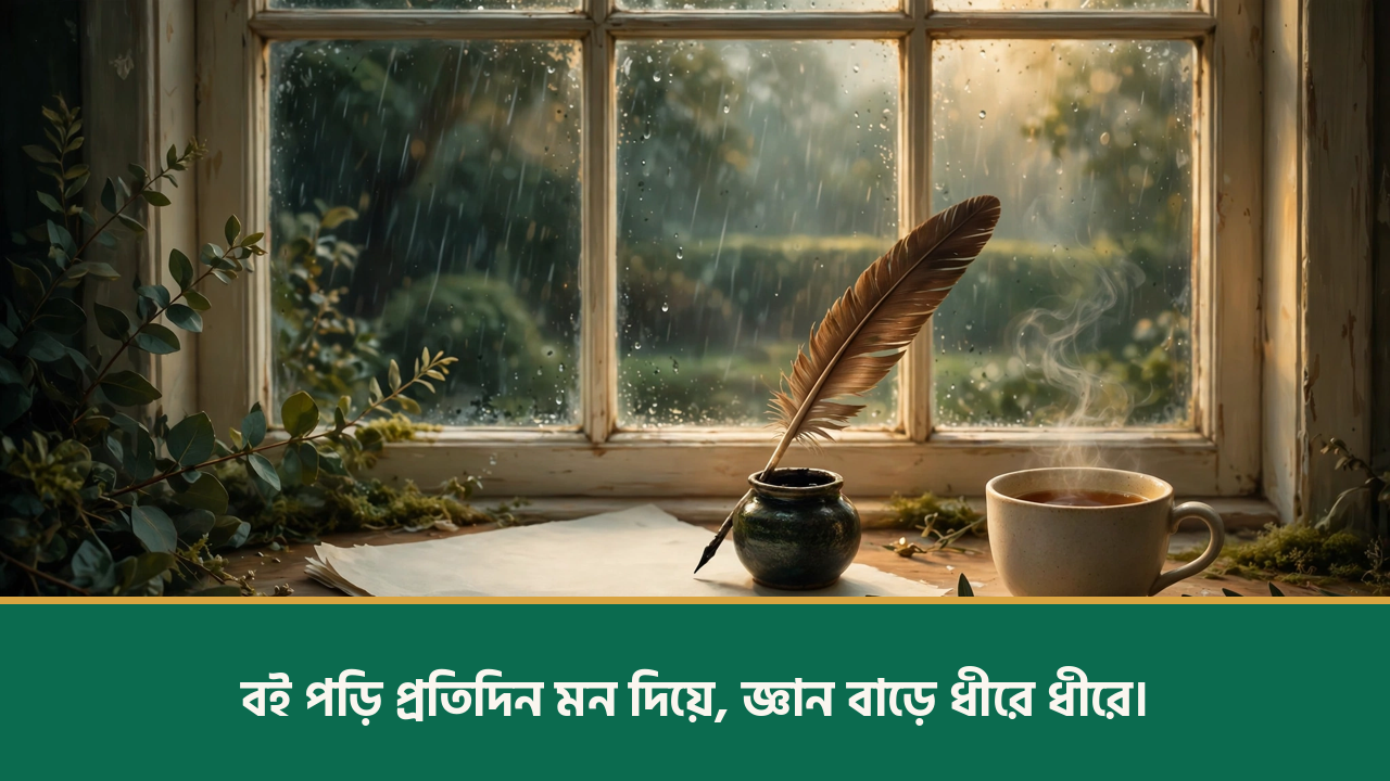 জানালার পাশে পালকের কলম ও কাগজ - শিক্ষামূলক উক্তি ছবি