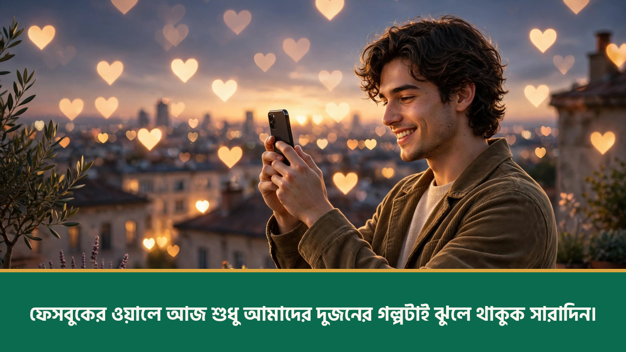 ছাদে হার্ট বোকে আলোয় যুগল - রিলেশনশিপ স্ট্যাটাস ছবি