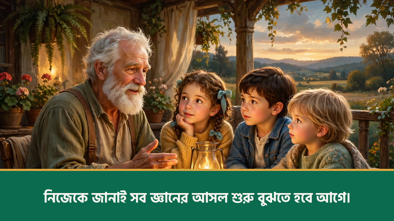 বারান্দায় গল্প বলা প্রবীণ দাদা - শিক্ষামূলক উক্তি ছবি