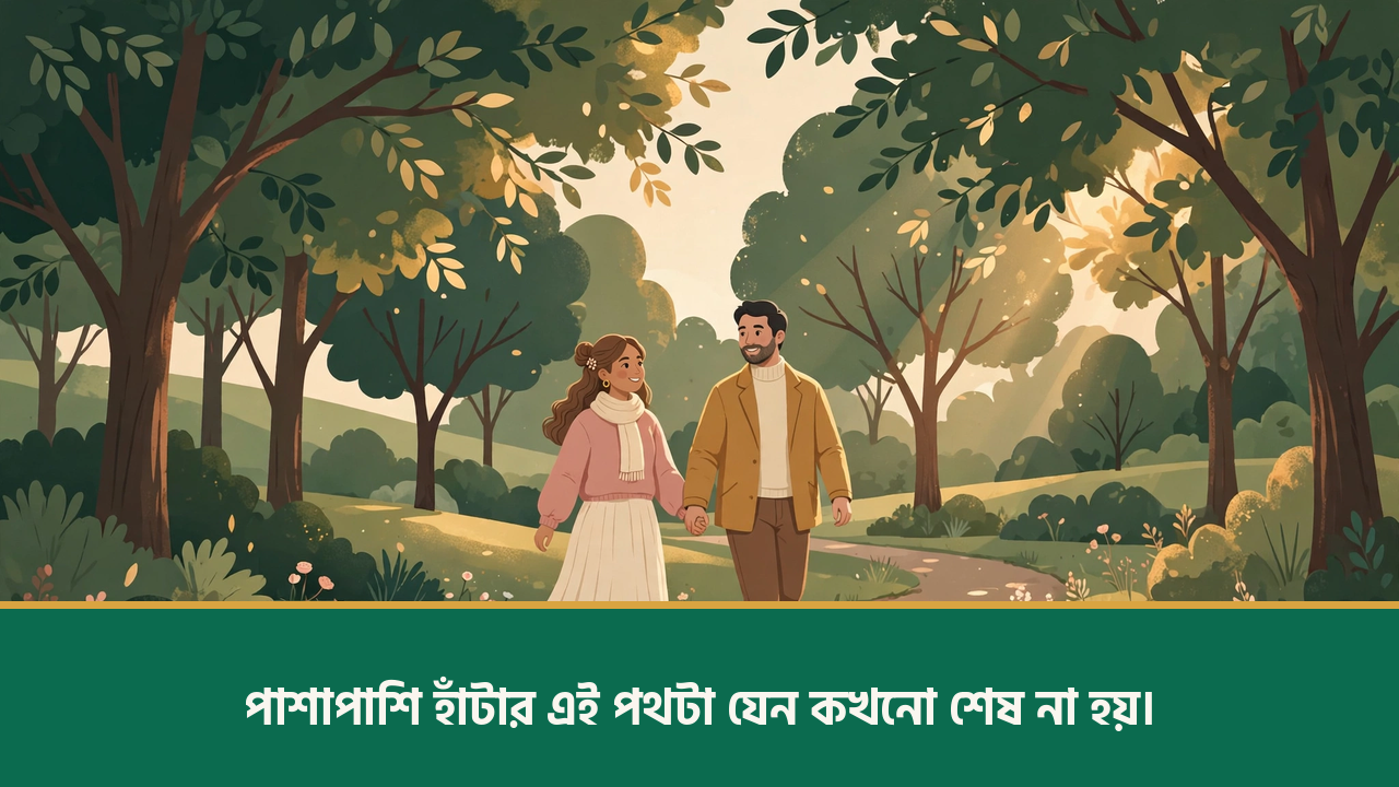 হাতে হাত রেখে হাঁটা দম্পতি - কাপল ছবির রোমান্টিক ক্যাপশন