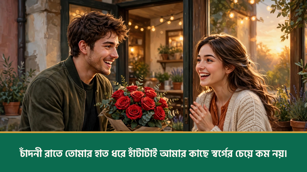 ক্যাফেতে গোলাপের সারপ্রাইজ - রিলেশনশিপ স্ট্যাটাস ছবি