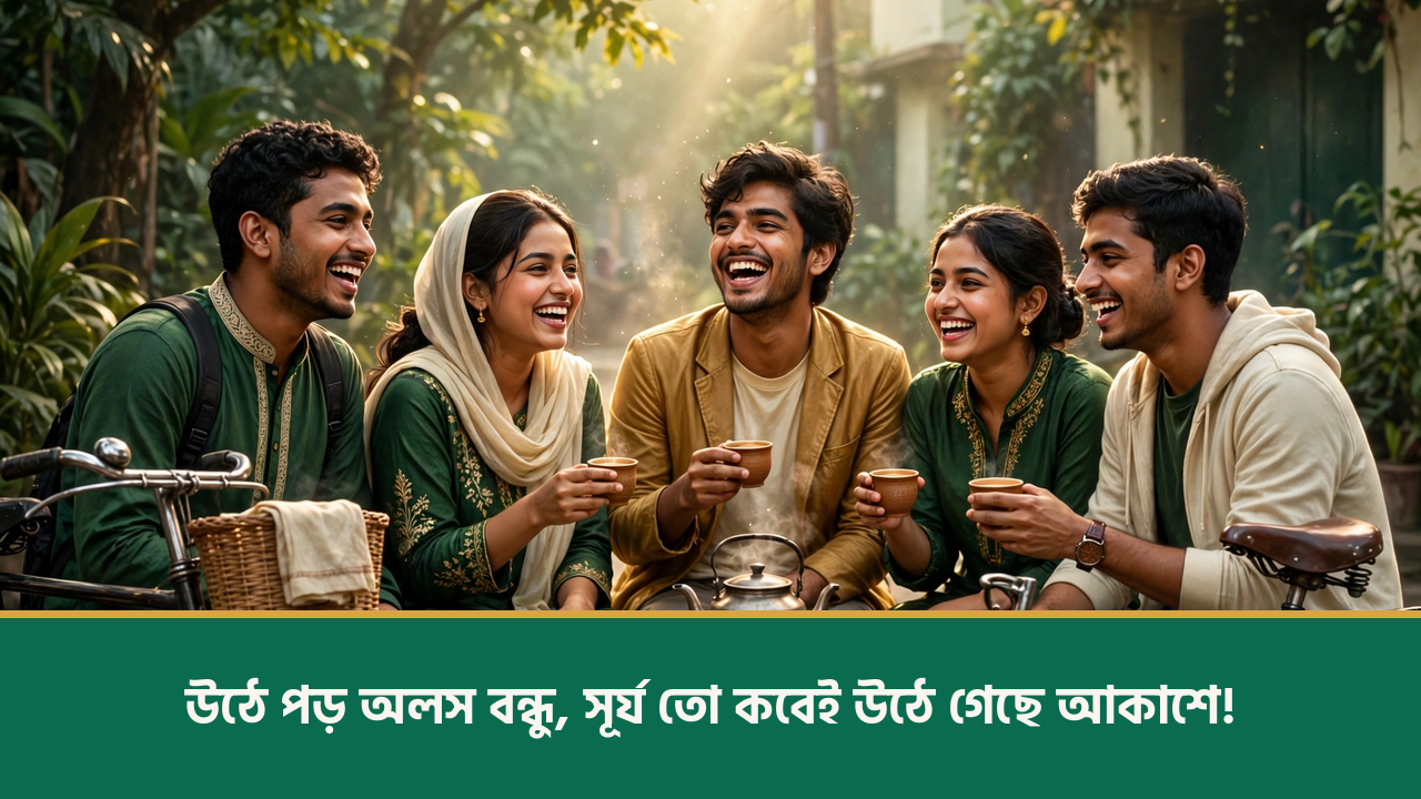 সকালের আড্ডায় হাসিখুশি বন্ধুরা - বন্ধুদের জন্য শুভ সকাল শুভেচ্ছা ছবি