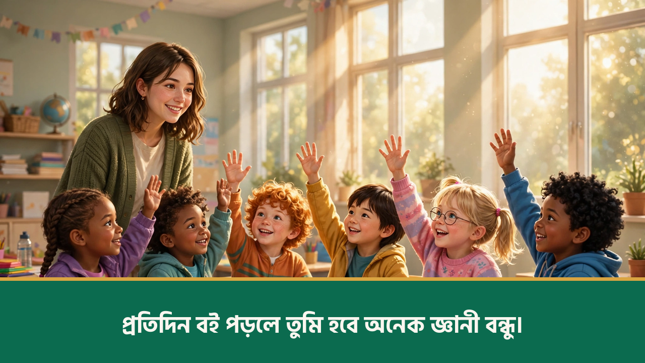 শ্রেণিকক্ষে হাত তোলা শিশুরা - শিক্ষামূলক উক্তি ছবি