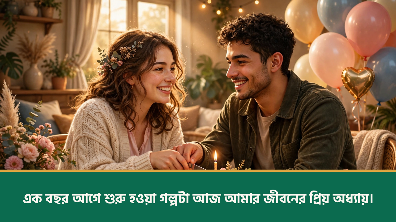 প্রথম বিবাহবার্ষিকীর কেকসহ যুগল - রিলেশনশিপ স্ট্যাটাস ছবি